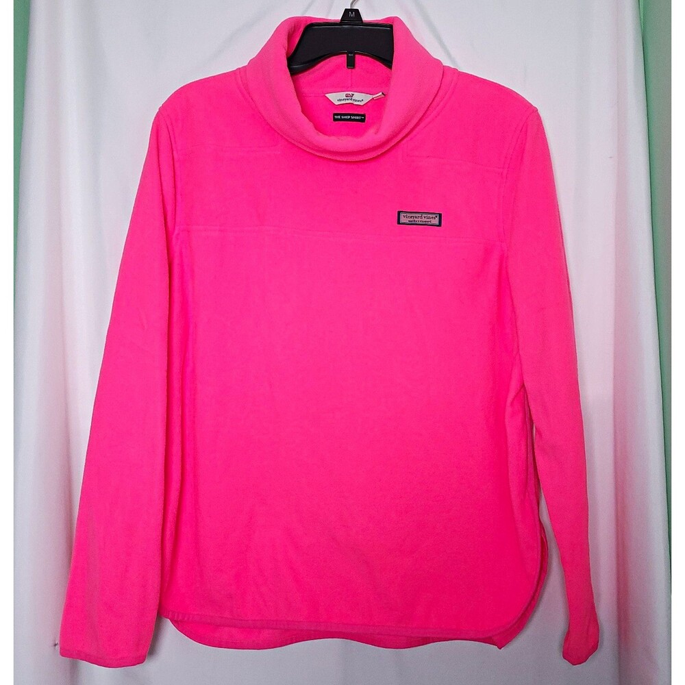 Vineyard Vines Shep Shirt Women's Pink Fleece Cowl Neck Whale Pullover M